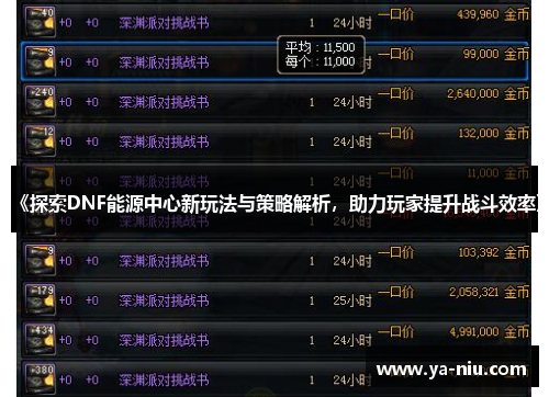 《探索DNF能源中心新玩法与策略解析，助力玩家提升战斗效率》